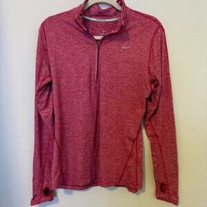 Nike Dri Fit Running Shirt Women's Medium Heather Red Full Sleeve 1/4 Zip LS